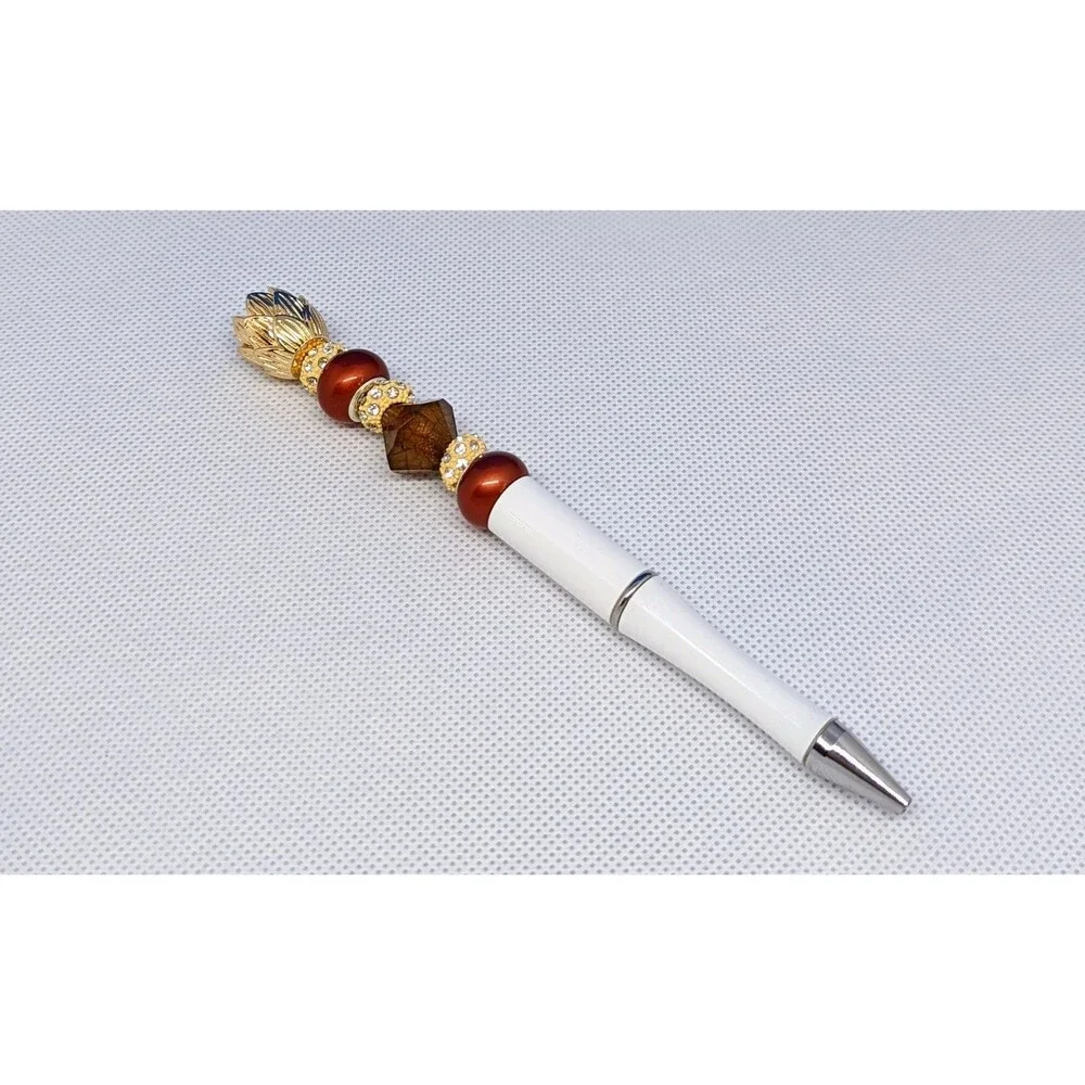 Beaded Pen - Brown, Orange, Gold, Beaded, Gift Idea, NEW